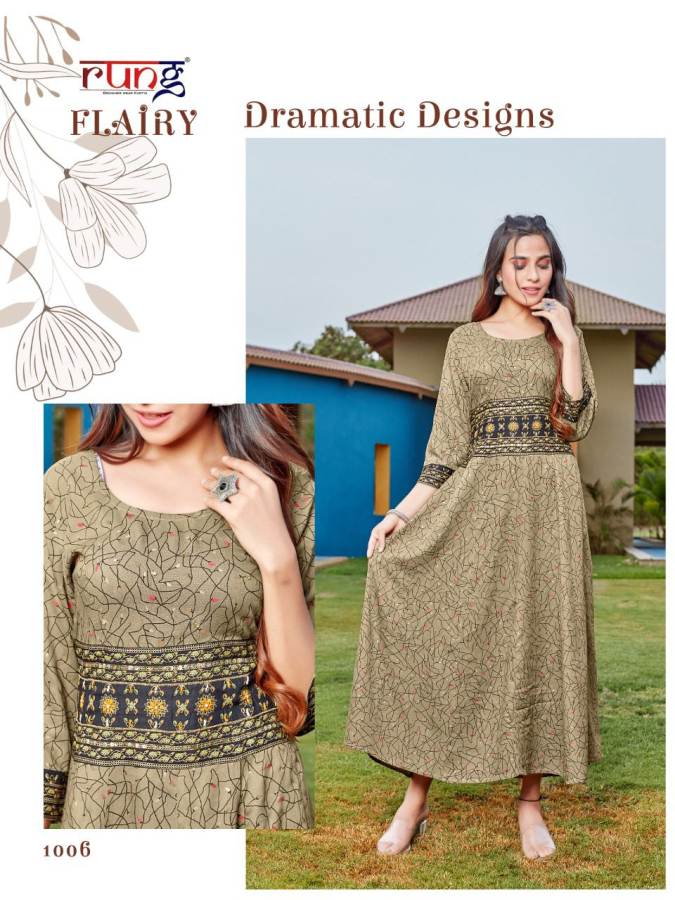 Rung Flairy Ethnic Wear Heavy Rayon Printed Designer Kurti Collection